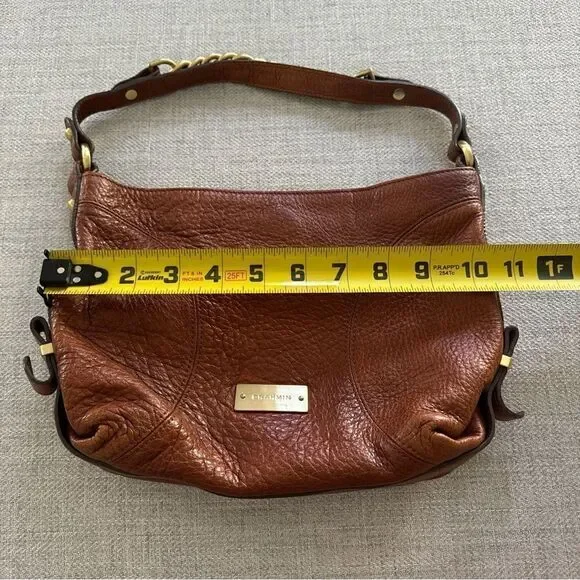 BRAHMIN Brown Pebble Leather Tote Purse Gold Chain Trim Chunky Hardware - Picture 8 of 10